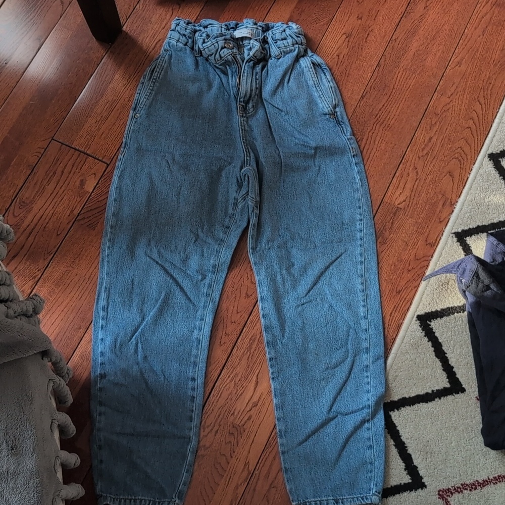 Zara Paper Bag Jeans Light Med Blue